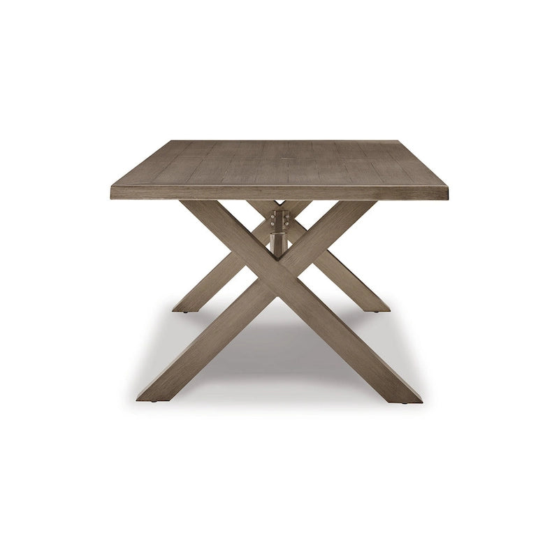 Beln 80 Inch Outdoor Dining Table, Rectangular, Aluminum Frame, Beige