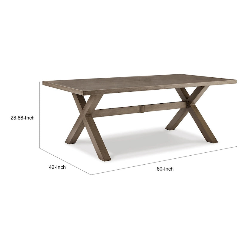 Beln 80 Inch Outdoor Dining Table, Rectangular, Aluminum Frame, Beige