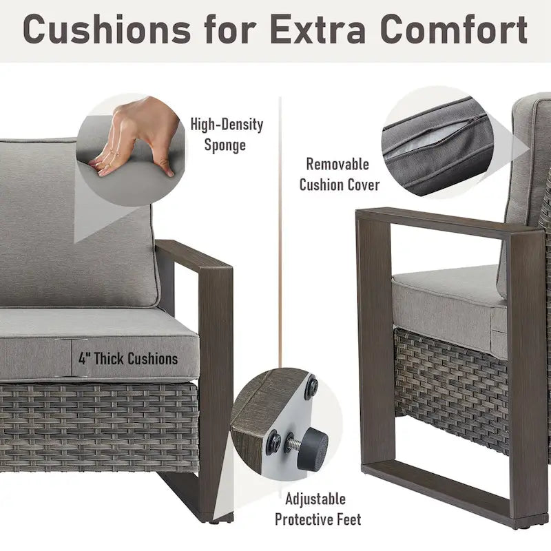 Gymojoy PE Rattan Swivel Rocking Chairs with Sofa - Grey