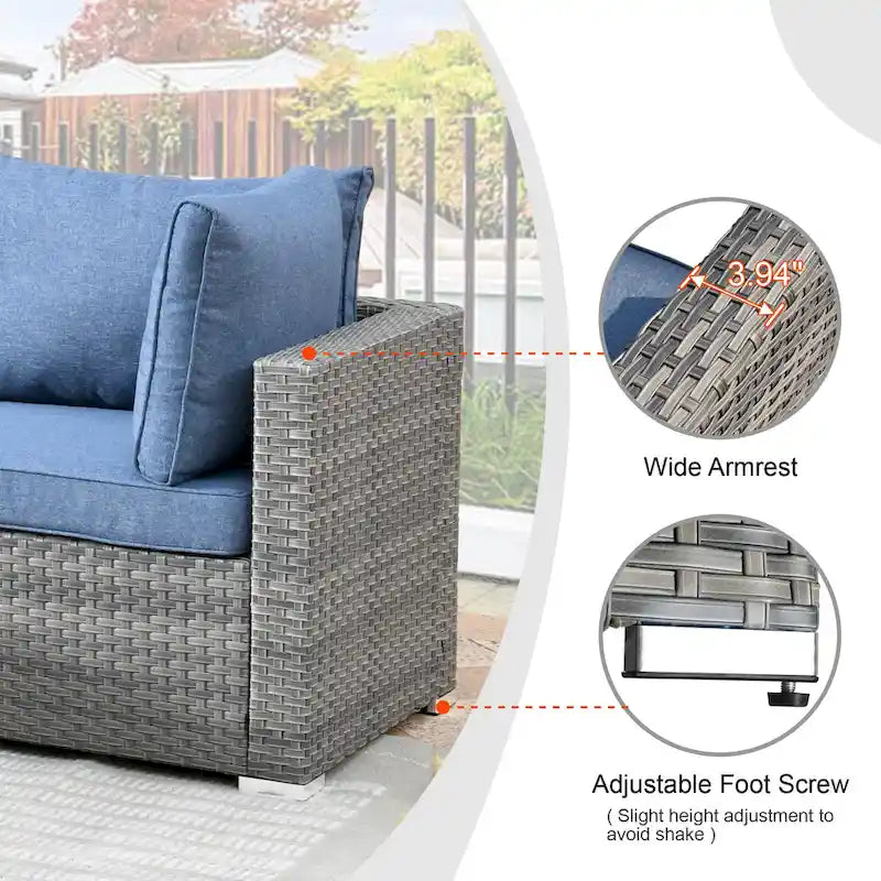 HOOOWOOO 4 Seater Grey Rattan Outdoor Furniture Fire Pit Set
