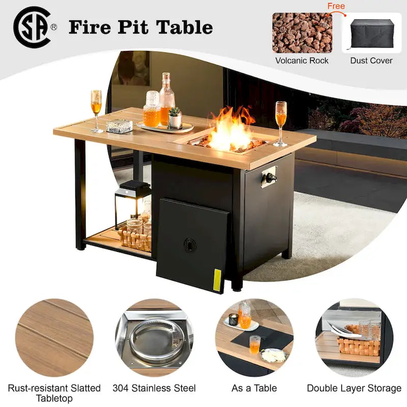 HOOOWOOO 4 Seater Grey Rattan Outdoor Furniture Fire Pit Set
