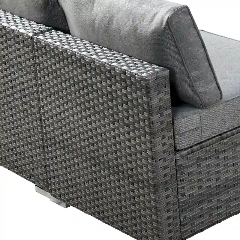 HOOOWOOO 4 Seater Grey Rattan Outdoor Furniture Fire Pit Set