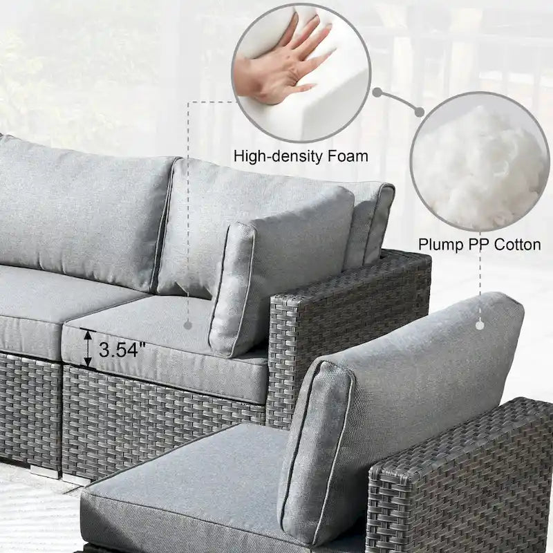HOOOWOOO 4 Seater Grey Rattan Outdoor Furniture Fire Pit Set