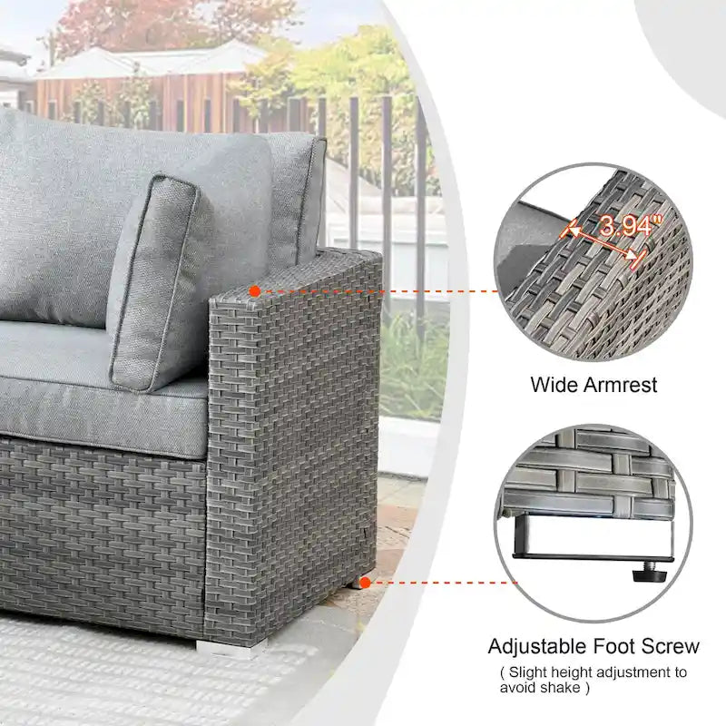 HOOOWOOO 4 Seater Grey Rattan Outdoor Furniture Fire Pit Set
