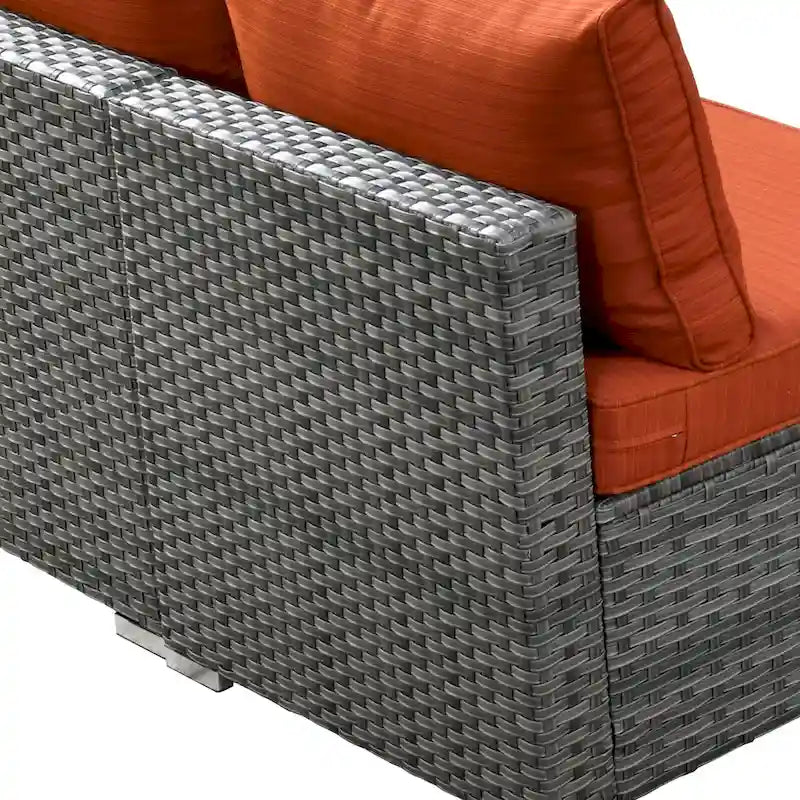 HOOOWOOO 4 Seater Grey Rattan Outdoor Furniture Fire Pit Set