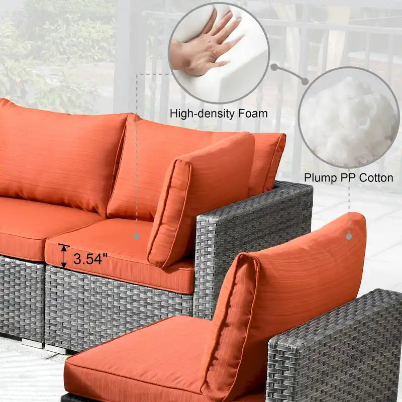 HOOOWOOO 4 Seater Grey Rattan Outdoor Furniture Fire Pit Set