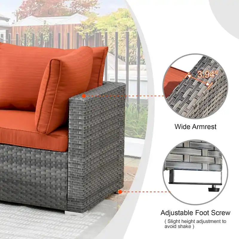 HOOOWOOO 4 Seater Grey Rattan Outdoor Furniture Fire Pit Set
