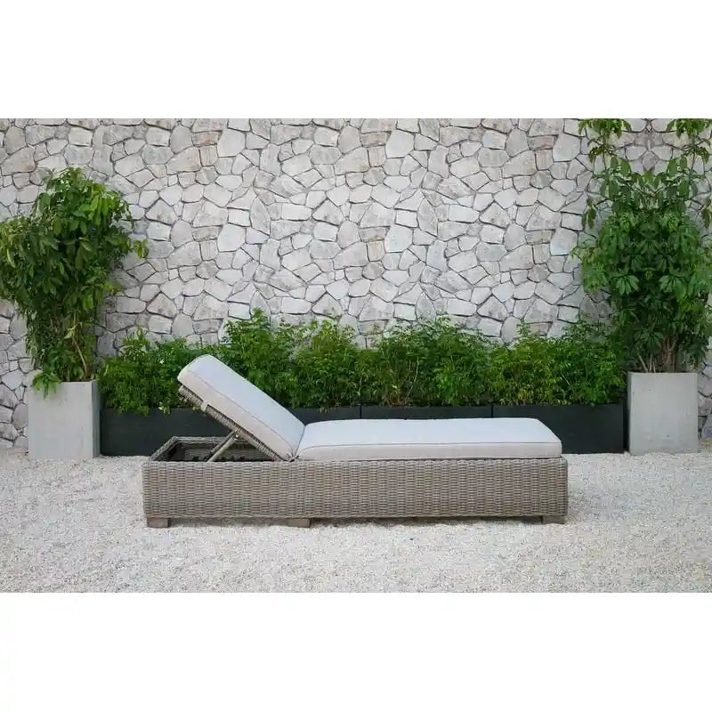 75  Brown Chaise Lounge With Beige Cushion