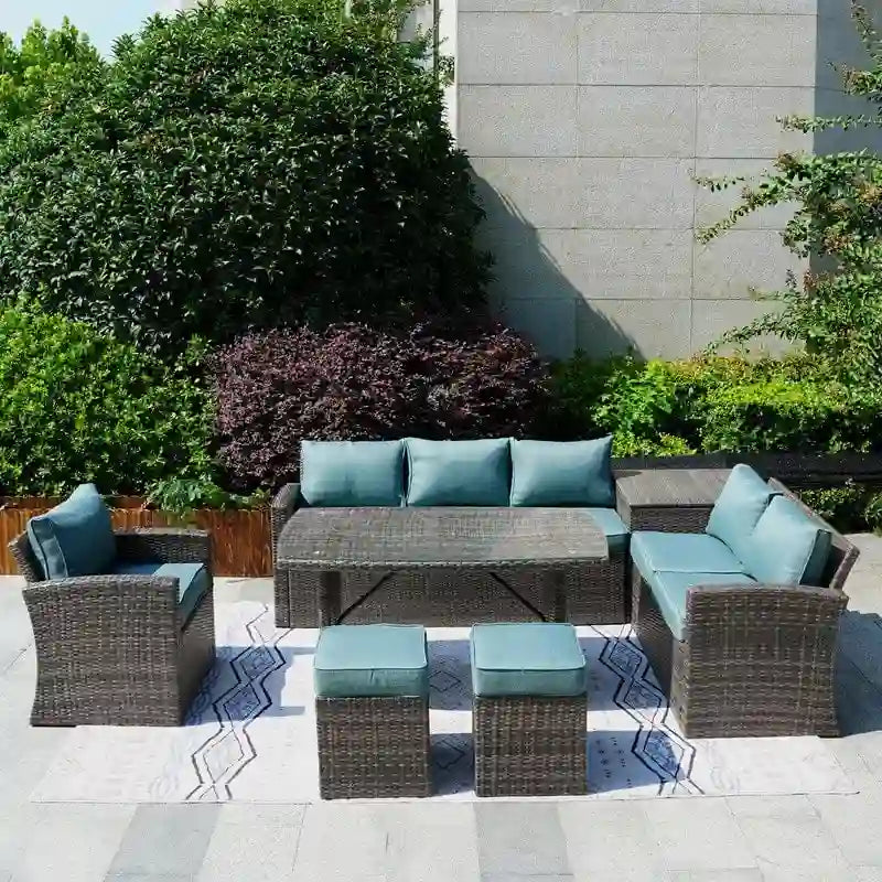 7-Piece Patio Gray Wicker Coversation Sofa Set
