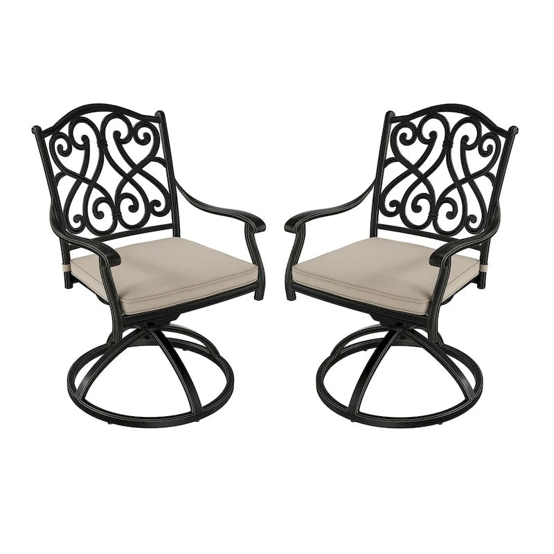 Cast Aluminum Outdoor Dining Armchair with Cushion (Set of 2)