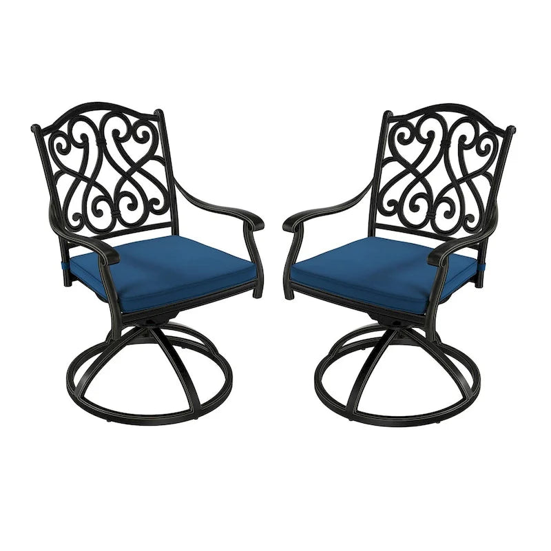 Cast Aluminum Outdoor Dining Armchair with Cushion (Set of 2)