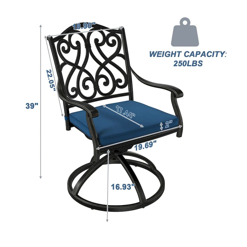 Cast Aluminum Outdoor Dining Armchair with Cushion (Set of 2)
