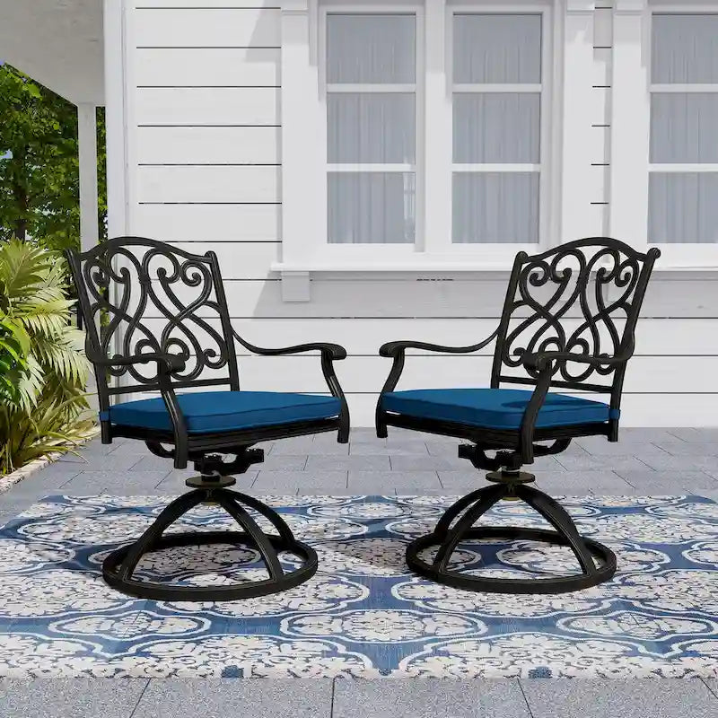 Cast Aluminum Outdoor Dining Armchair with Cushion (Set of 2)