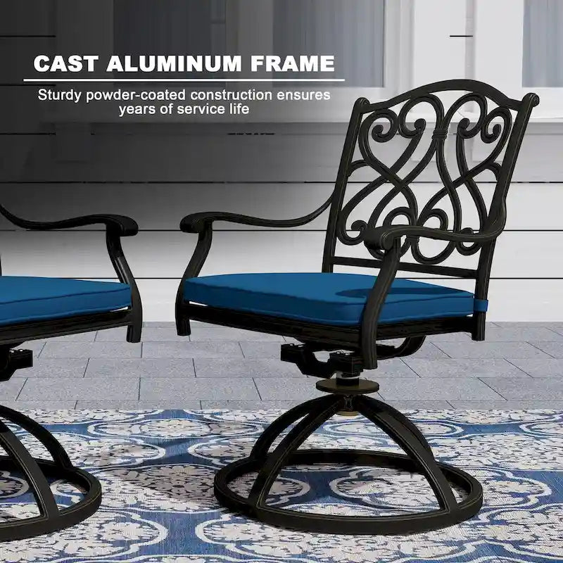 Cast Aluminum Outdoor Dining Armchair with Cushion (Set of 2)