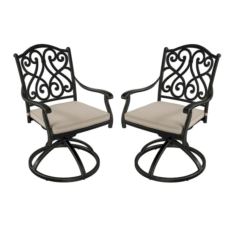 Cast Aluminum Outdoor Dining Armchair with Cushion (Set of 2)