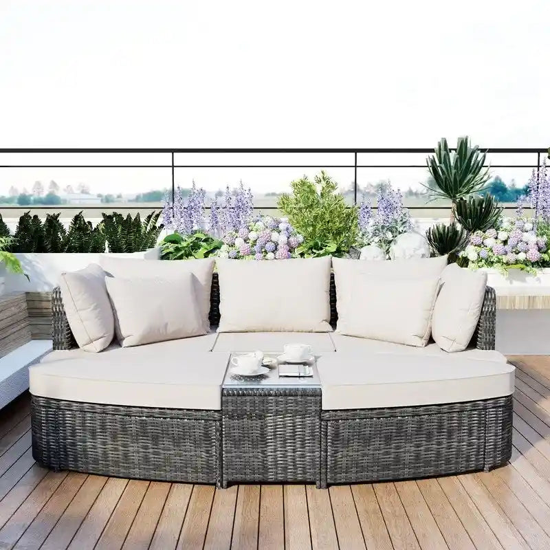6-Piece Patio Outdoor Conversation Round Sofa Set