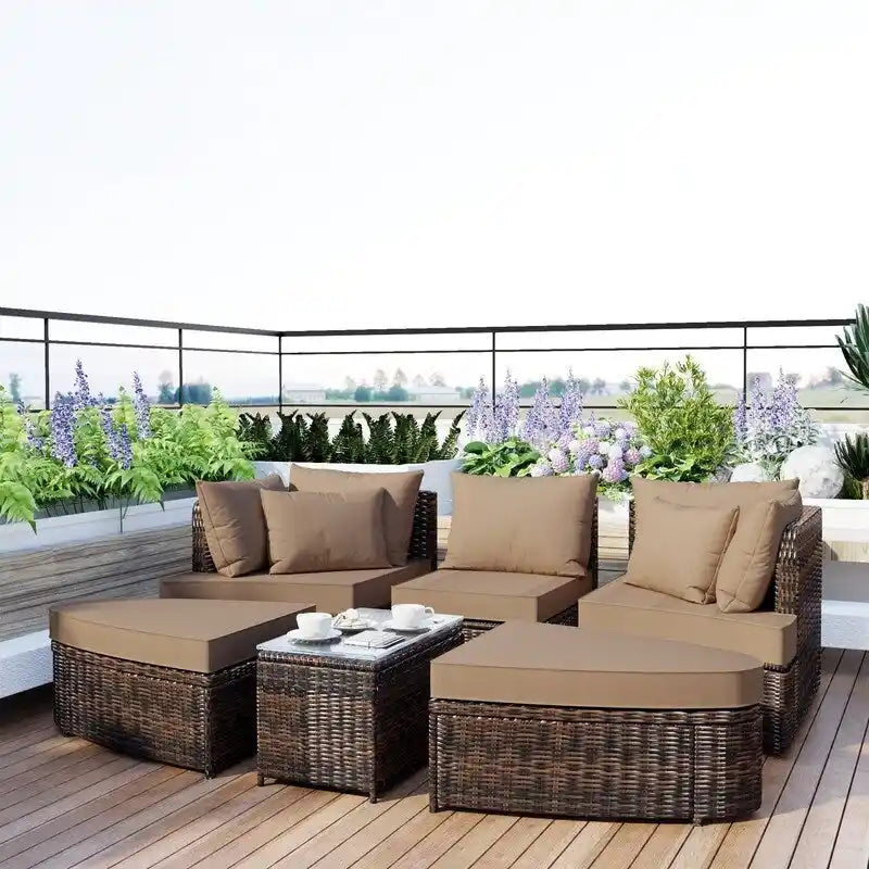 6-Piece Patio Outdoor Conversation Round Sofa Set