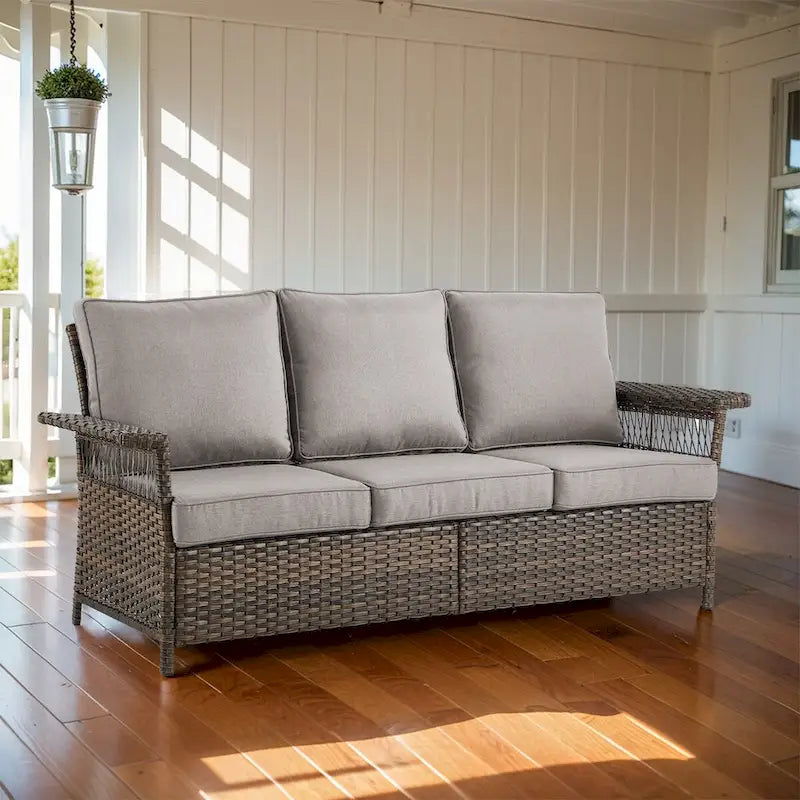 Gymojoy 2PCS Patio Rattan Ottoman Cushioned Seat - Brown