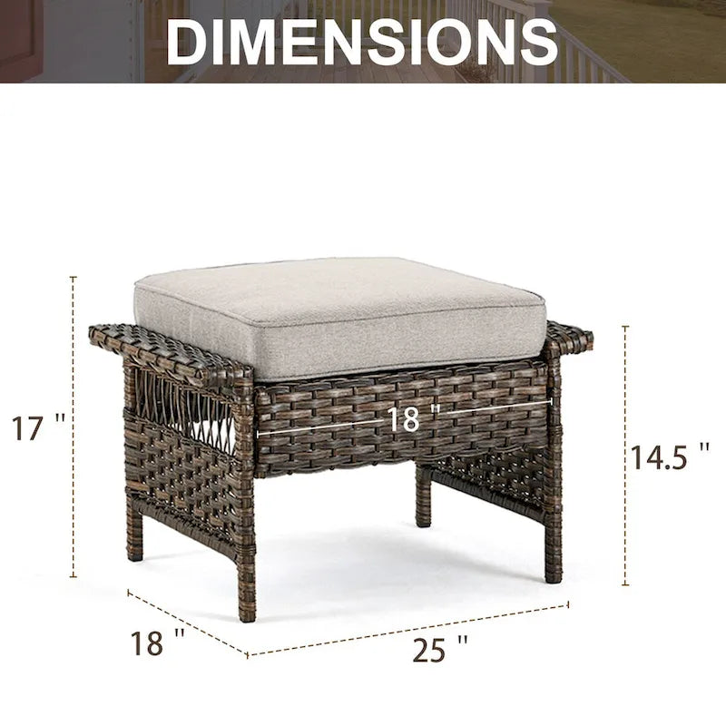 Gymojoy 2PCS Patio Rattan Ottoman Cushioned Seat - Brown