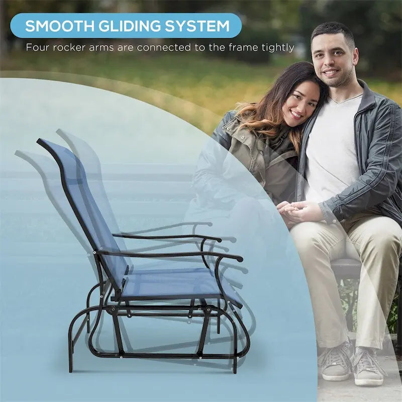 3 Piece Outdoor Gliders Set with Steel Frame, Tempered Glass Top Table