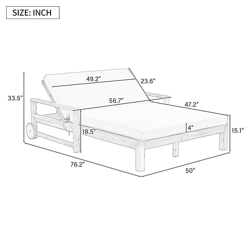 1-Piece Farmhouse-styled Wooden Outdoor Sunbed