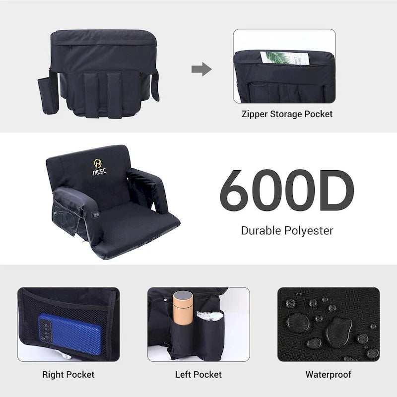 Heated Massage Stadium Seats, Floor Chair, Bleacher Chairs, Reclining Waterproof Cushion
