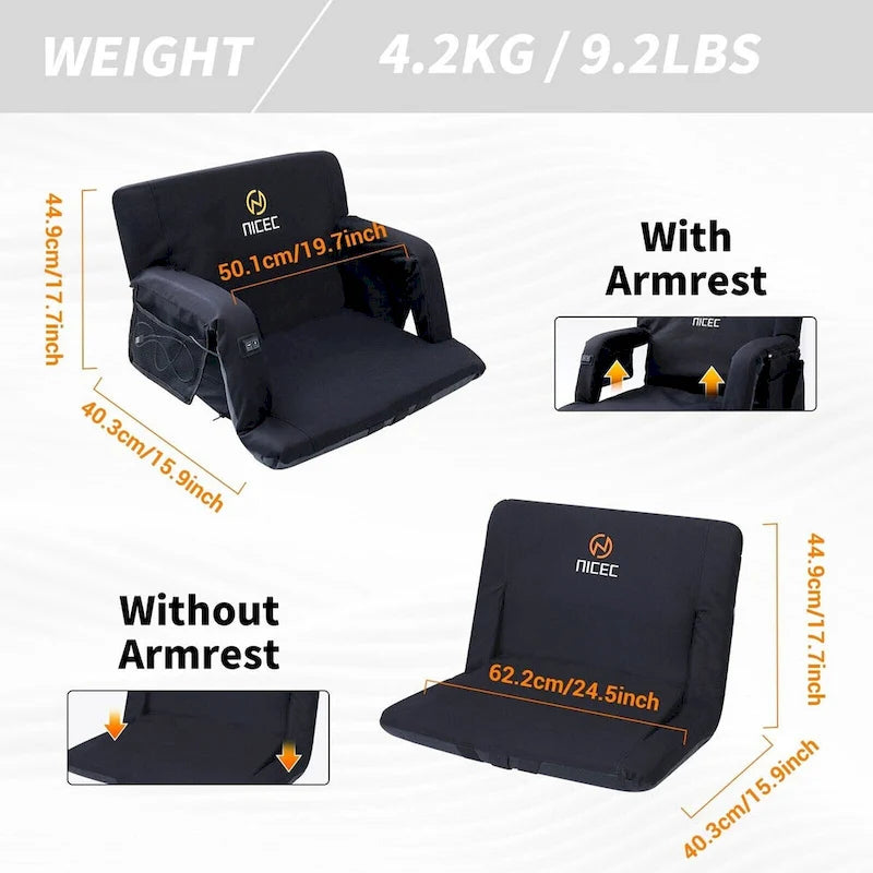 Heated Massage Stadium Seats, Floor Chair, Bleacher Chairs, Reclining Waterproof Cushion