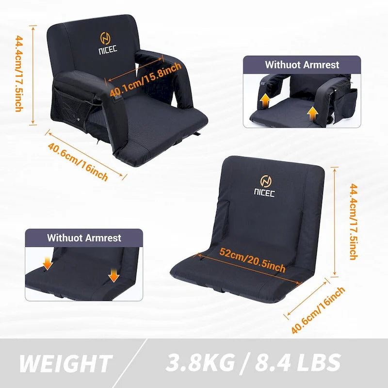 Heated Massage Stadium Seats, Floor Chair, Bleacher Chairs, Reclining Waterproof Cushion
