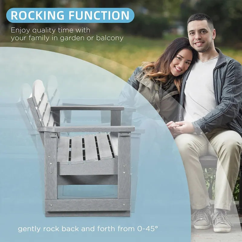 2-Person Outdoor Glider Bench Rocking Chair w/ Slatted HDPE Frame