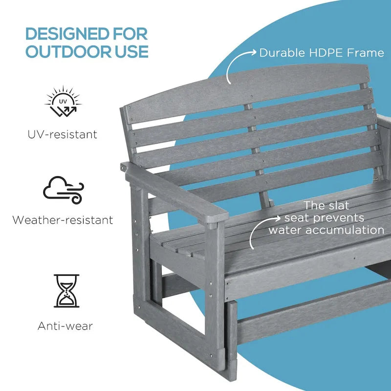 2-Person Outdoor Glider Bench Rocking Chair w/ Slatted HDPE Frame