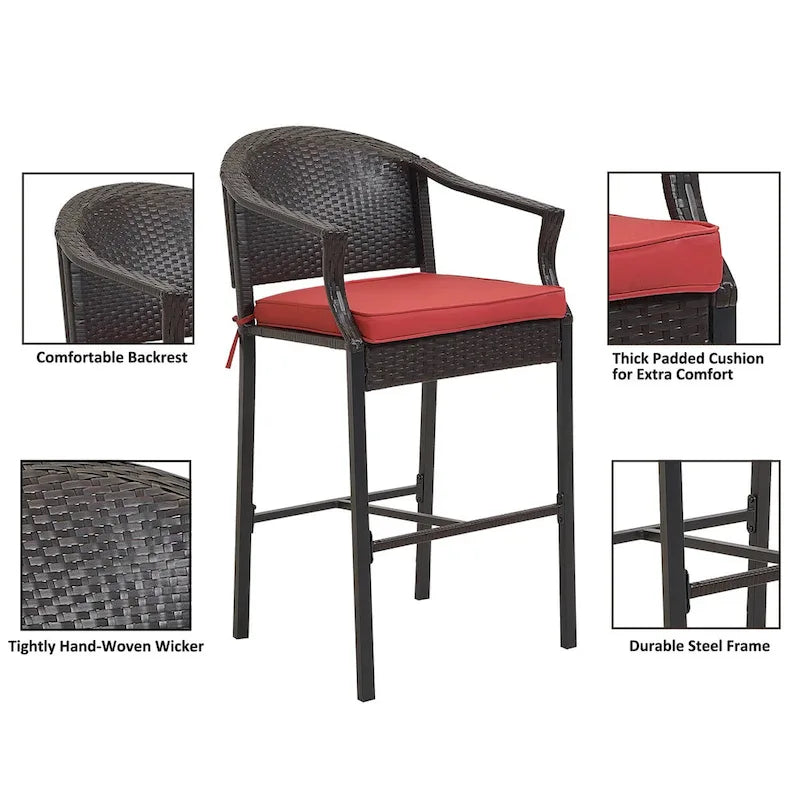 3-Piece Outdoor Wicker Patio Bar Stools with Table Set