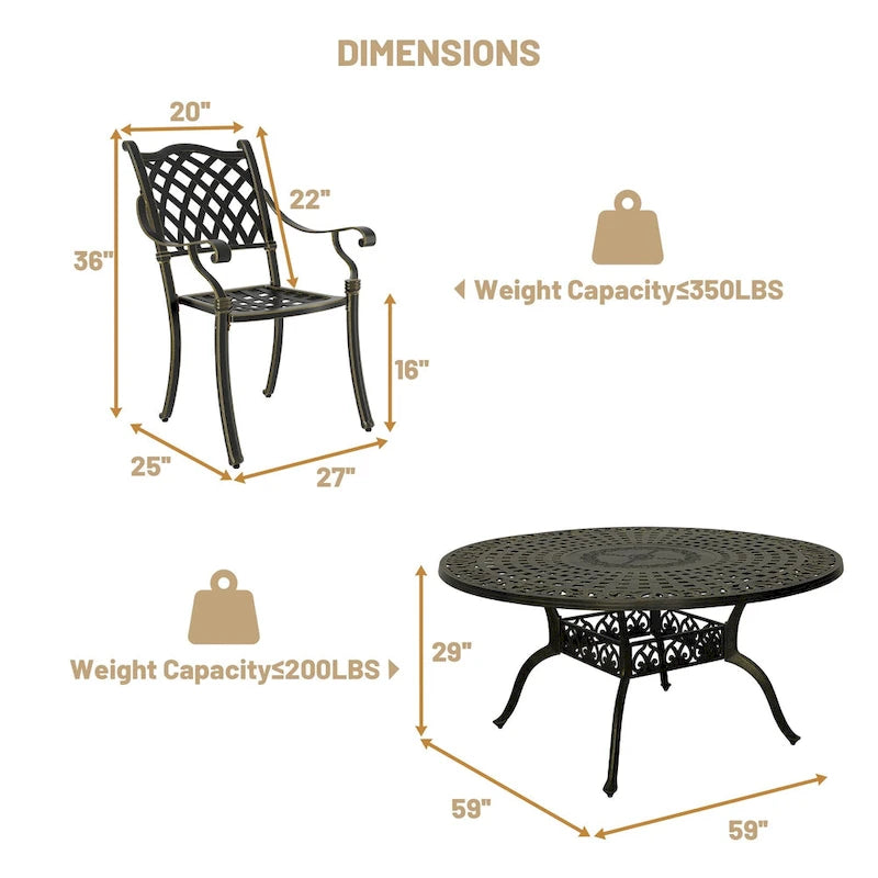 59  cast aluminum round dining set