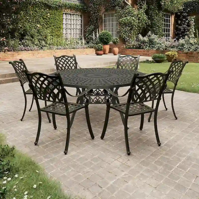 59  cast aluminum round dining set