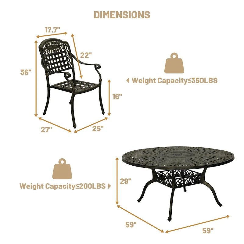 59  cast aluminum round dining set