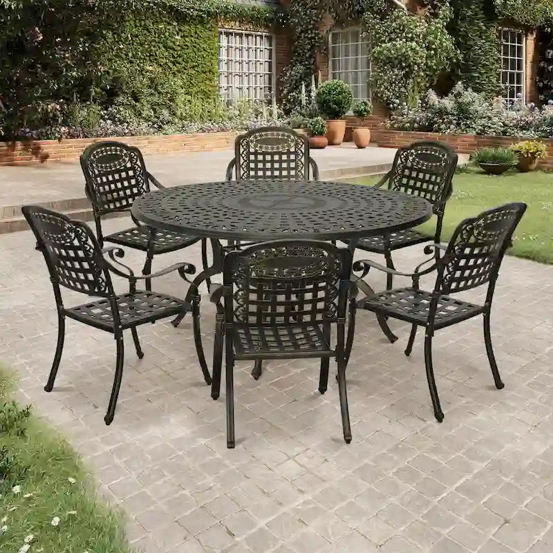 59  cast aluminum round dining set
