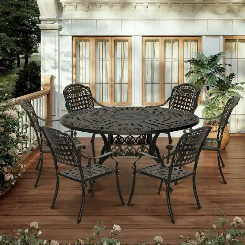 59  cast aluminum round dining set