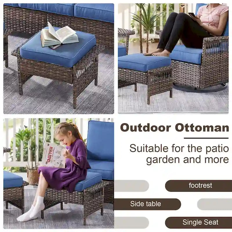 Gymojoy 3PCS Outdoor Swivel Gliders Chair Table with Ottoman - Brown
