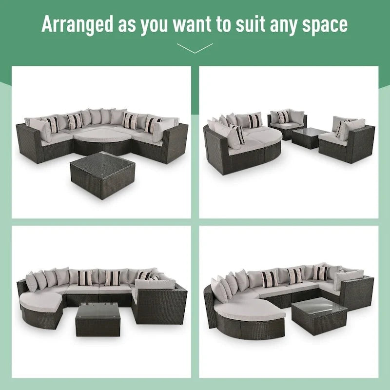 7-Piece Outdoor Wicker Sofa Set, Rattan Sofa Lounger, with Colorful Pillows, Conversation Sofa