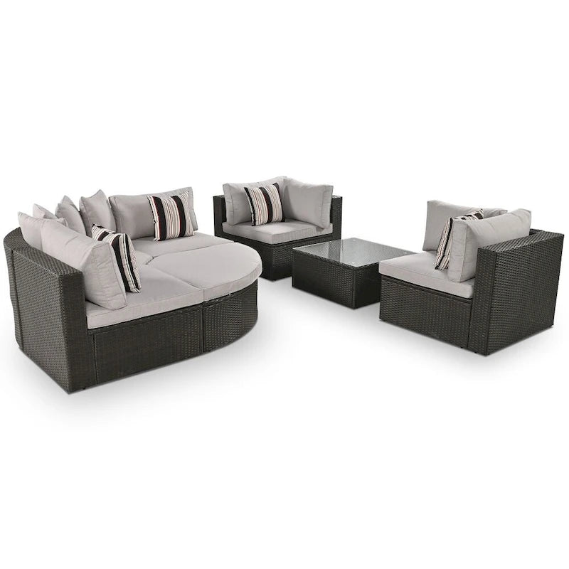 7-Piece Outdoor Wicker Sofa Set, Rattan Sofa Lounger, with Colorful Pillows, Conversation Sofa