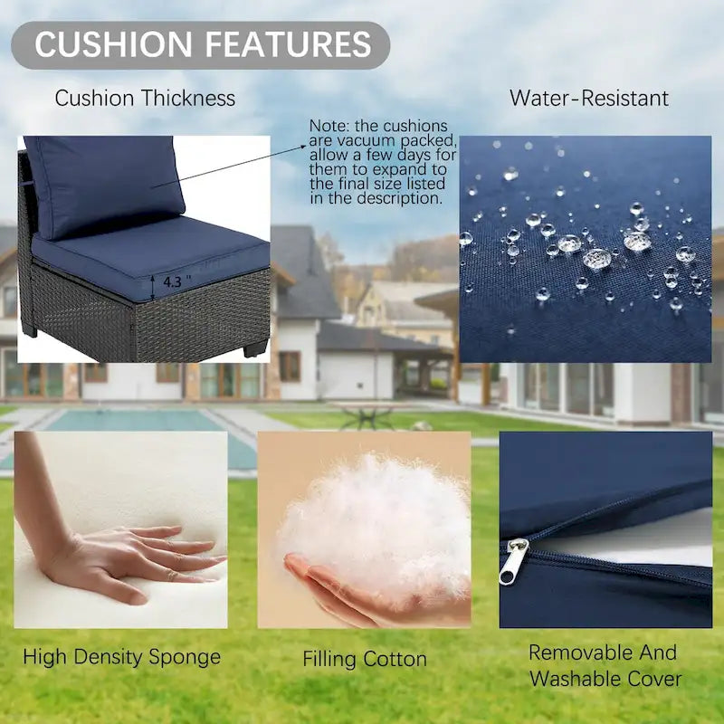6-Pieces Wicker Outdoor Sectional Set with Cushions and Coffee Table