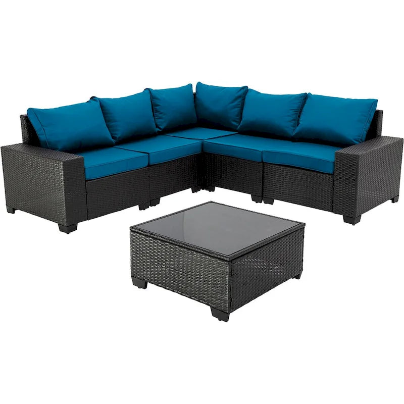 6-Pieces Wicker Outdoor Sectional Set with Cushions and Coffee Table