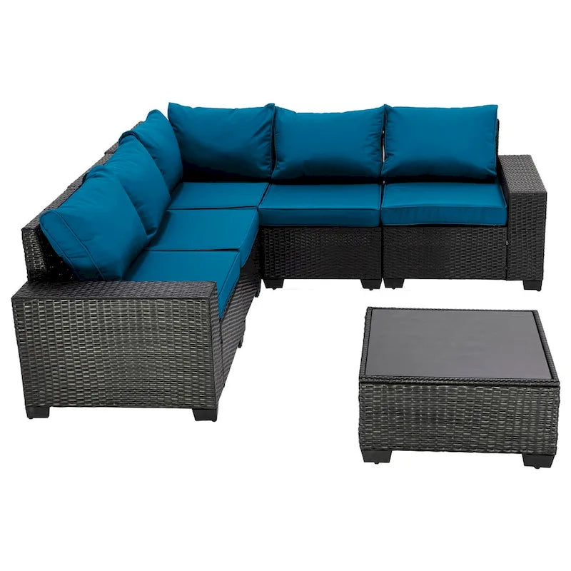 6-Pieces Wicker Outdoor Sectional Set with Cushions and Coffee Table