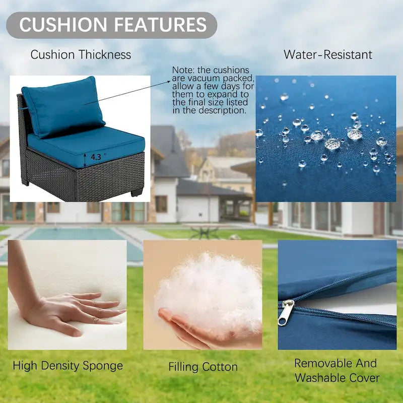 6-Pieces Wicker Outdoor Sectional Set with Cushions and Coffee Table