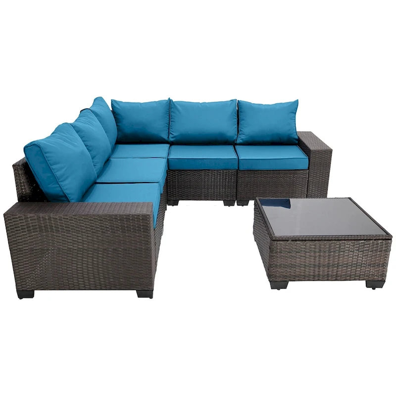 6-Pieces Wicker Outdoor Sectional Set with Cushions and Coffee Table