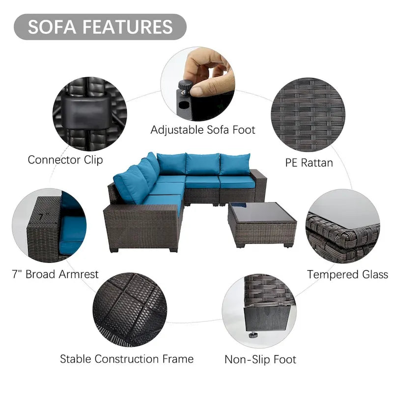 6-Pieces Wicker Outdoor Sectional Set with Cushions and Coffee Table