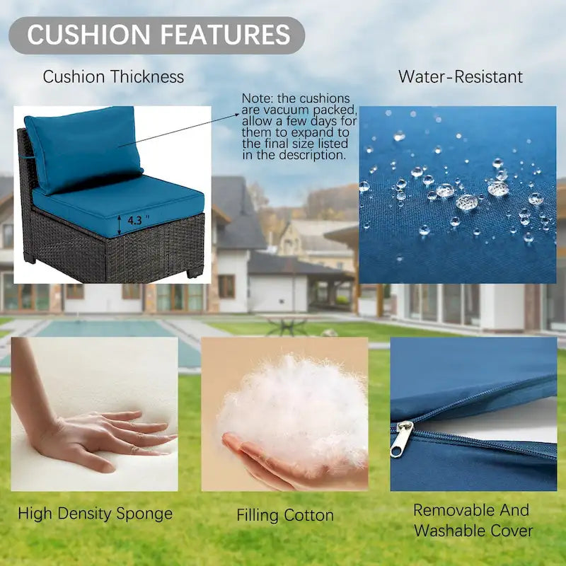 6-Pieces Wicker Outdoor Sectional Set with Cushions and Coffee Table