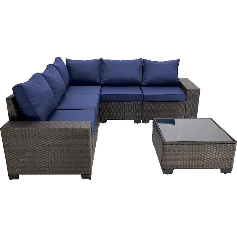 6-Pieces Wicker Outdoor Sectional Set with Cushions and Coffee Table