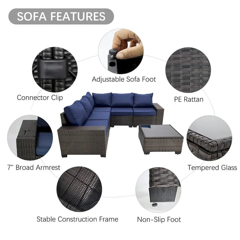 6-Pieces Wicker Outdoor Sectional Set with Cushions and Coffee Table