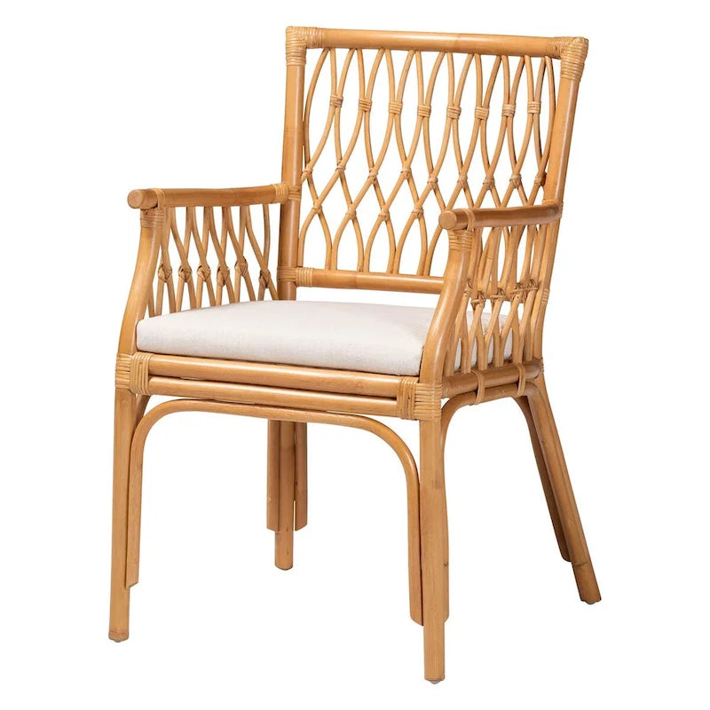 Bohemian Rattan Arm Chair with Cushion - Natural Light Honey for 1