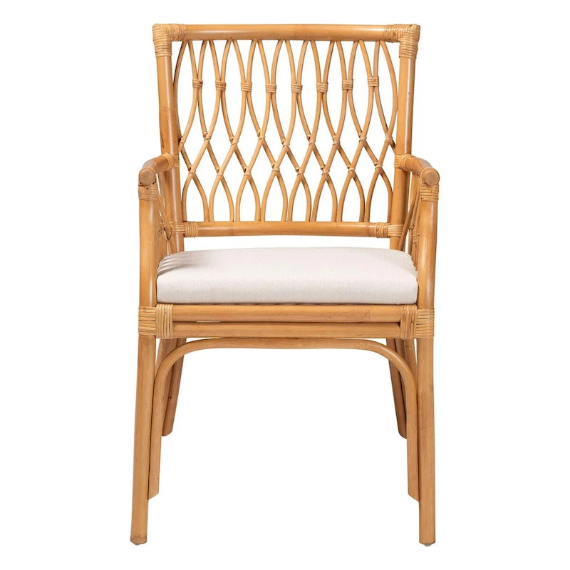 Bohemian Rattan Arm Chair with Cushion - Natural Light Honey for 1